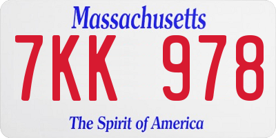 MA license plate 7KK978