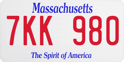 MA license plate 7KK980