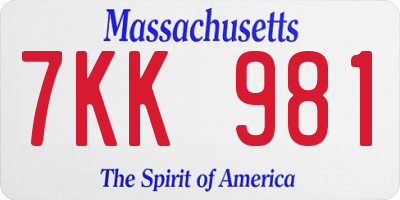 MA license plate 7KK981