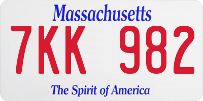 MA license plate 7KK982