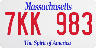MA license plate 7KK983