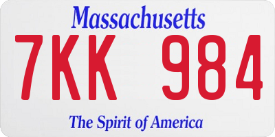 MA license plate 7KK984