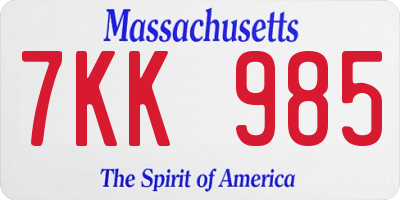 MA license plate 7KK985