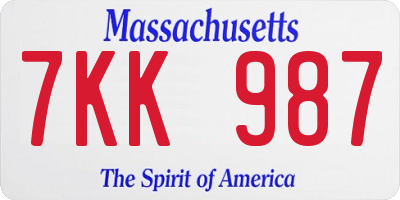 MA license plate 7KK987