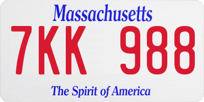 MA license plate 7KK988