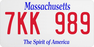 MA license plate 7KK989