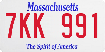 MA license plate 7KK991