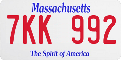 MA license plate 7KK992