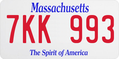 MA license plate 7KK993