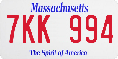 MA license plate 7KK994