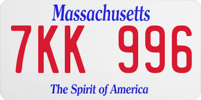 MA license plate 7KK996