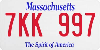 MA license plate 7KK997