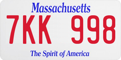 MA license plate 7KK998