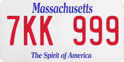 MA license plate 7KK999