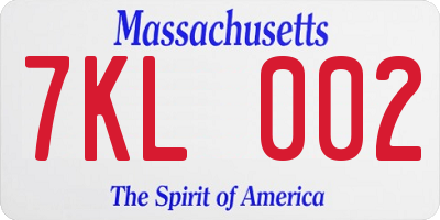 MA license plate 7KL002