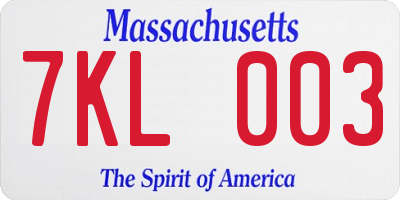 MA license plate 7KL003