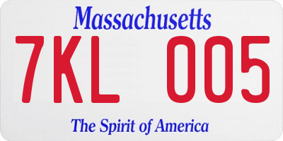 MA license plate 7KL005