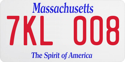 MA license plate 7KL008