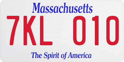 MA license plate 7KL010