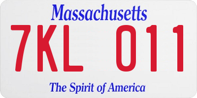 MA license plate 7KL011