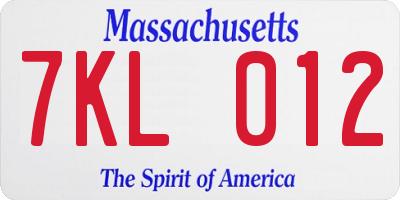 MA license plate 7KL012