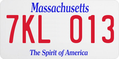 MA license plate 7KL013