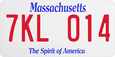 MA license plate 7KL014