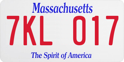 MA license plate 7KL017