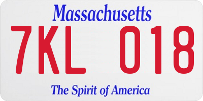 MA license plate 7KL018
