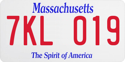 MA license plate 7KL019
