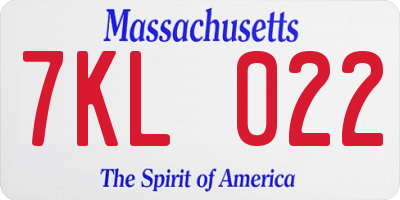 MA license plate 7KL022