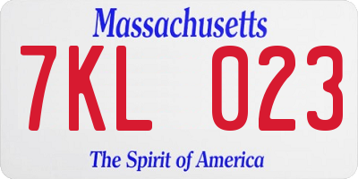 MA license plate 7KL023