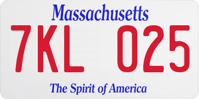 MA license plate 7KL025