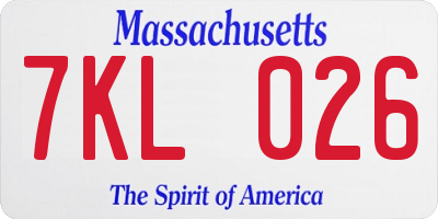 MA license plate 7KL026