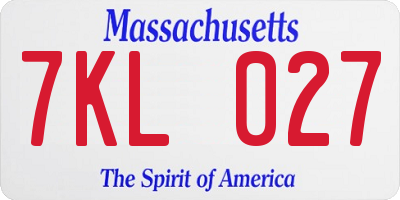 MA license plate 7KL027