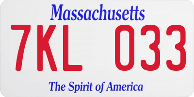 MA license plate 7KL033