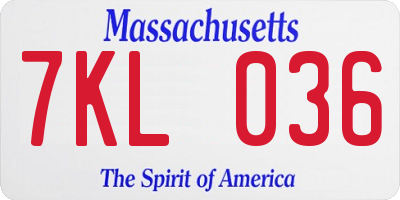 MA license plate 7KL036