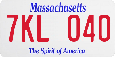 MA license plate 7KL040