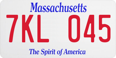 MA license plate 7KL045
