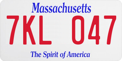 MA license plate 7KL047