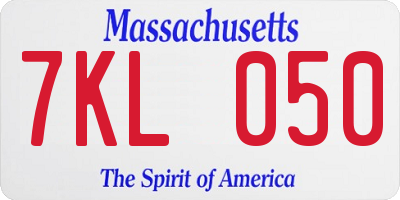 MA license plate 7KL050