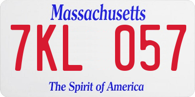MA license plate 7KL057