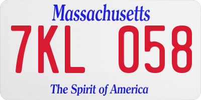 MA license plate 7KL058