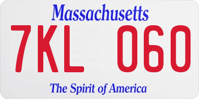 MA license plate 7KL060