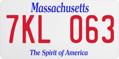 MA license plate 7KL063