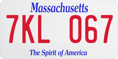 MA license plate 7KL067