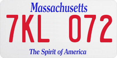 MA license plate 7KL072