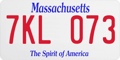 MA license plate 7KL073