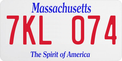 MA license plate 7KL074