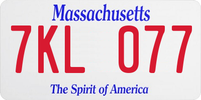 MA license plate 7KL077